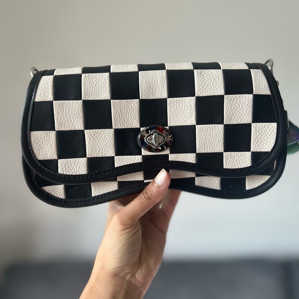 Coachtopia Wavy Dinky, Checkered Black and White, Upcrafted Leather w/charm